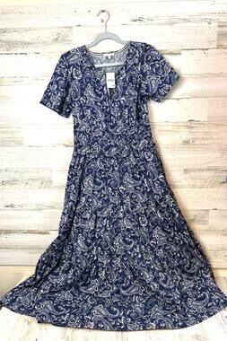 Kate & Sam Womens S Blue White Floral Paisley Maxi Dress Cotton NWT